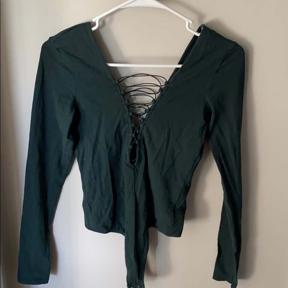 Elastic string up bodysuit long sleeve